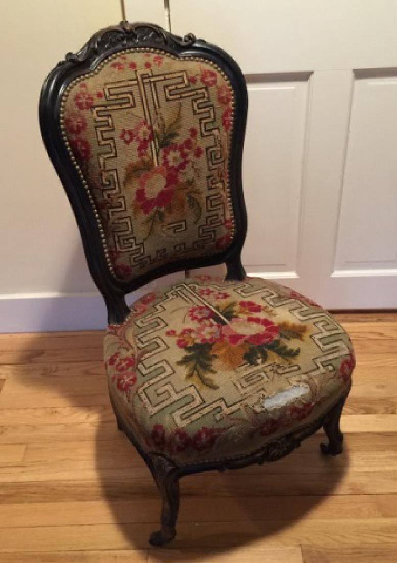 Antique 19th C Victorian Needlepoint Carved Chair (1 of 6)