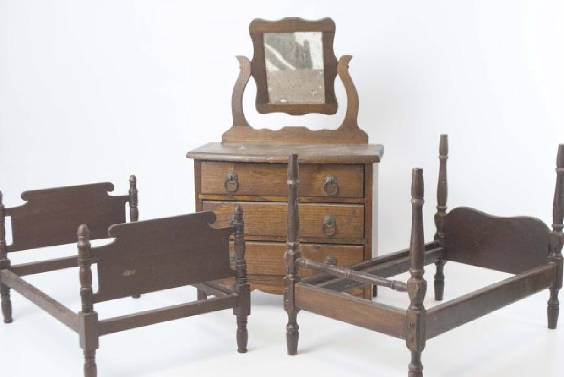 Antique Mahogany Tone Doll Size Bedroom Furniture (1 of 6)