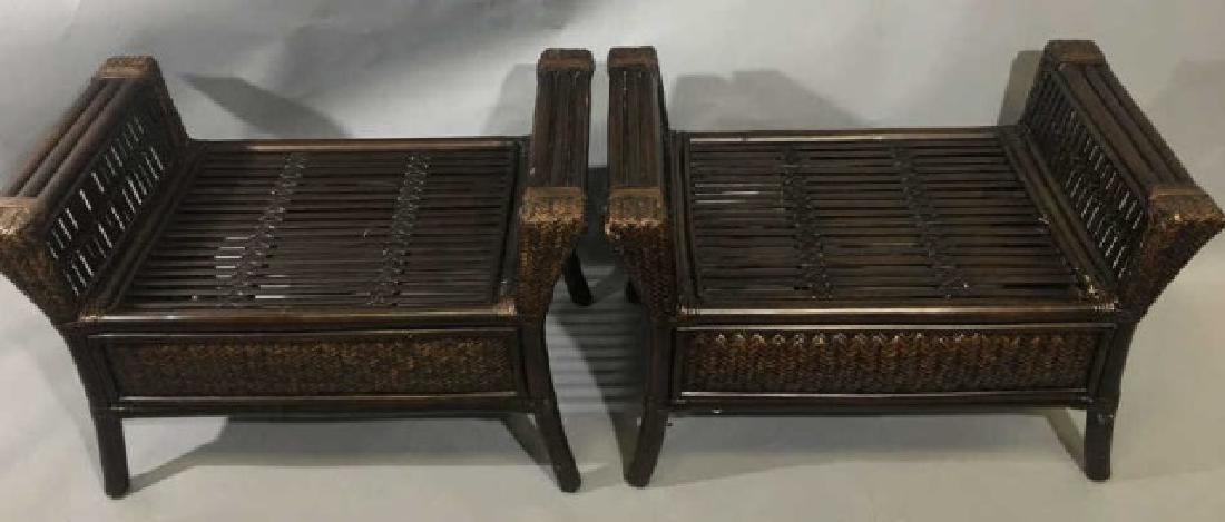 Pair Woven Rattan & Bamboo Low Stools / Benches (1 of 6)