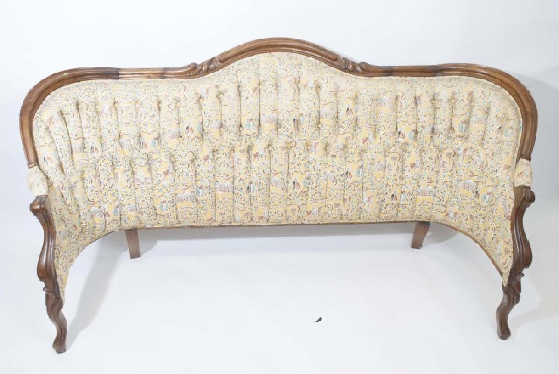 Antique Victorian Tufted Sofa Altered to Headboard: Antique Victorian Tufted Sofa Altered to be a Headboard. Measures approximately 43 x 71 x 30 inches with an inner opening of approximately 54 inches for a mattress.