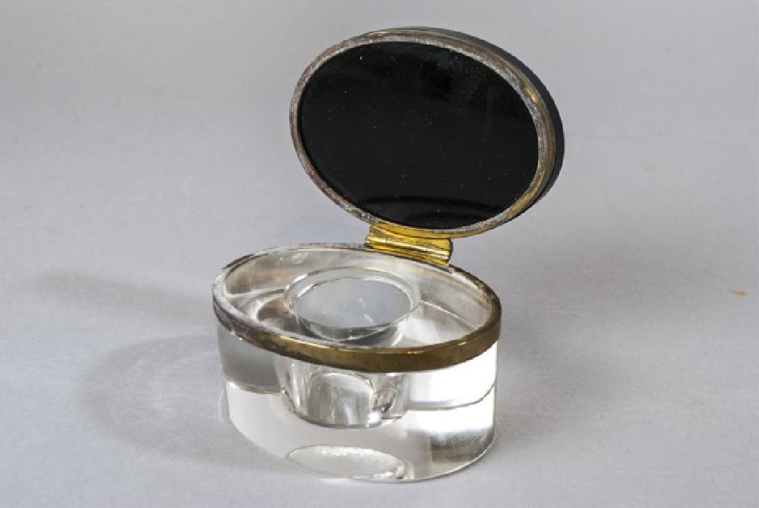 Antique Art Deco Onyx Glass Oval Desk Inkwell (1 of 3)