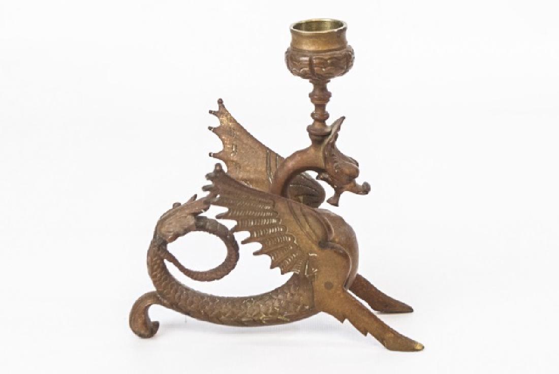 Antique 19th C Ormolu Dragon Form Candlestick (1 of 4)