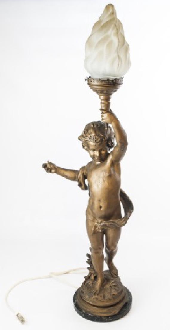 Antique Gold Painted Newel Post Statue Lamp (1 of 6)