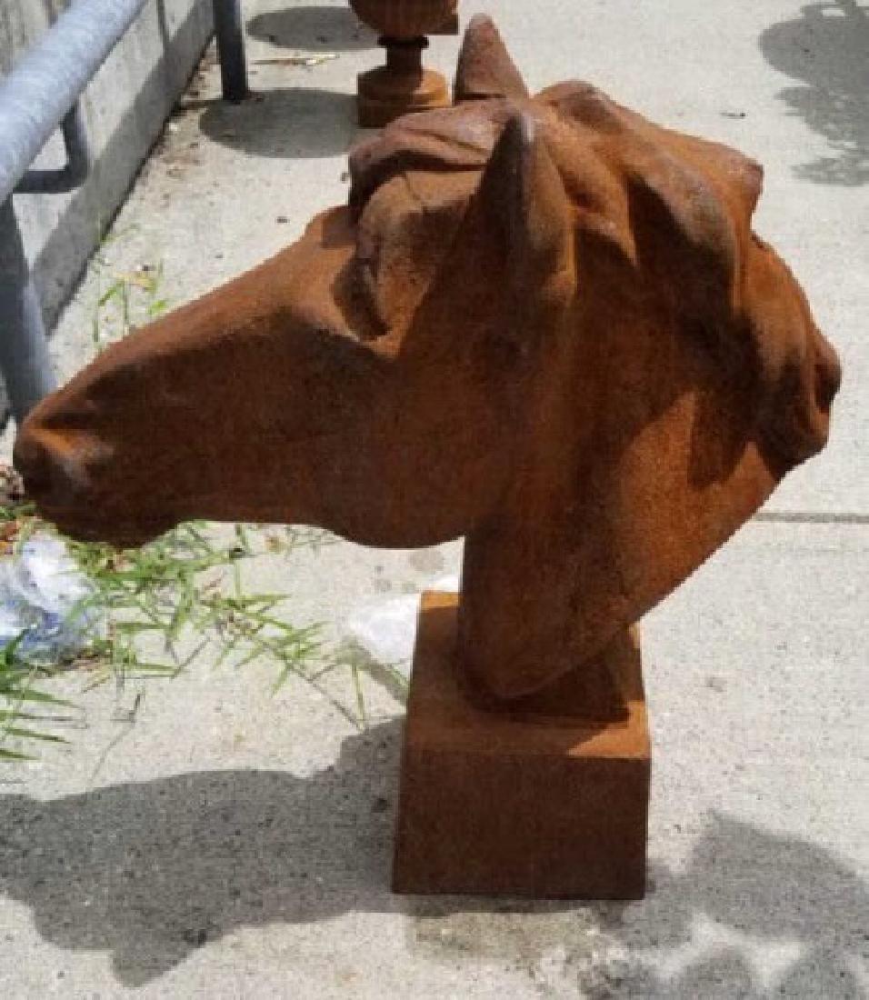 Cast Iron Horsehead Statue on Pedestal Base (1 of 3)