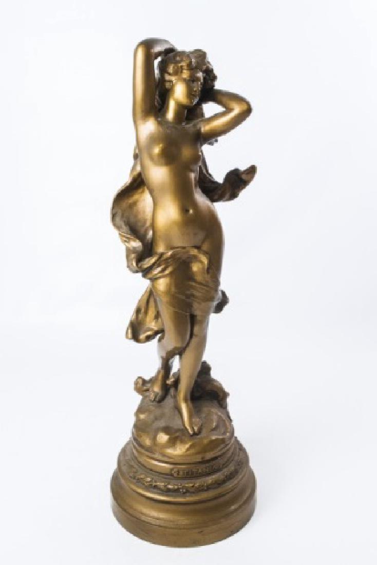 Bronze Tone Statue of Nymph on Round Base (1 of 6)