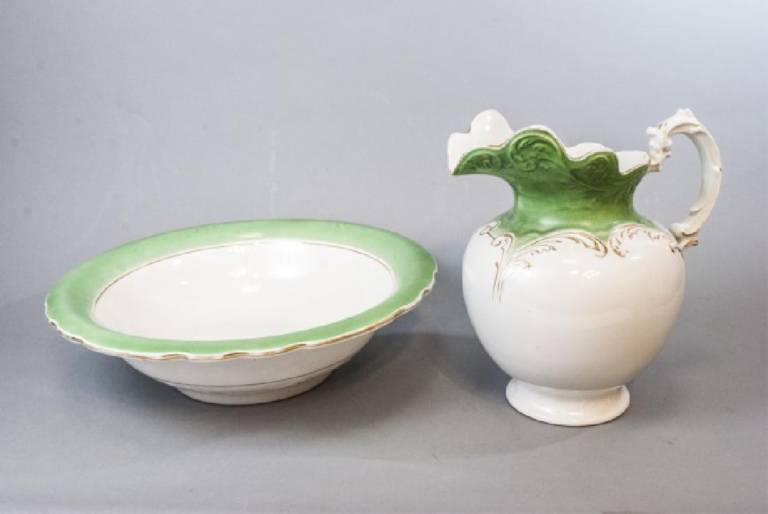 Vintage Washbowl Pitcher & Bowl-Green Ceramic (1 of 8)