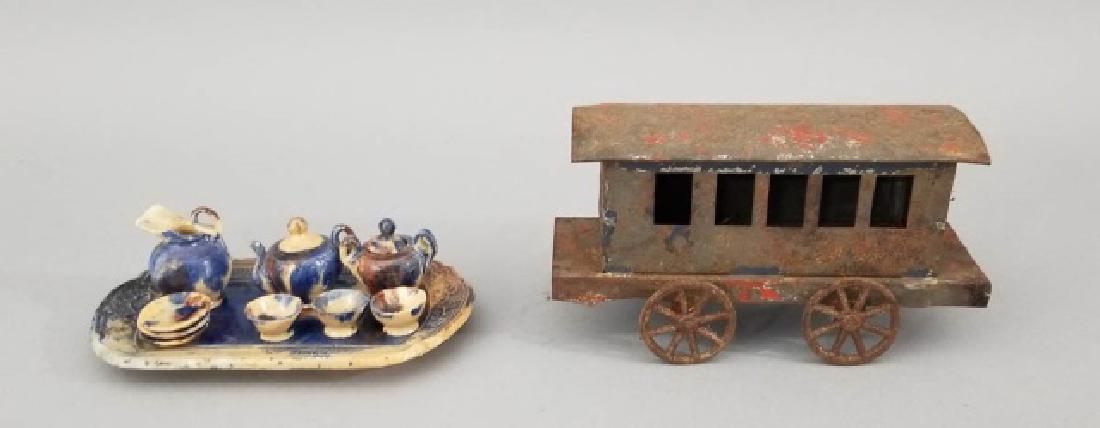 Antique Toy Train Car & Doll Size Tea Service. (1 of 9)
