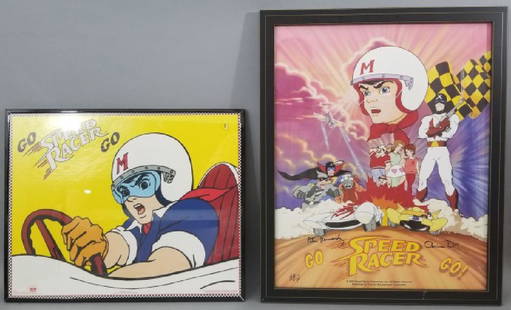 Duo of Speed Racer Framed Posters, One Signed: Duo of Speed Racer Framed Posters, One Signed by Cocina Dee & Peter Fernandez. Largest measures 24 x 19.5 inches.