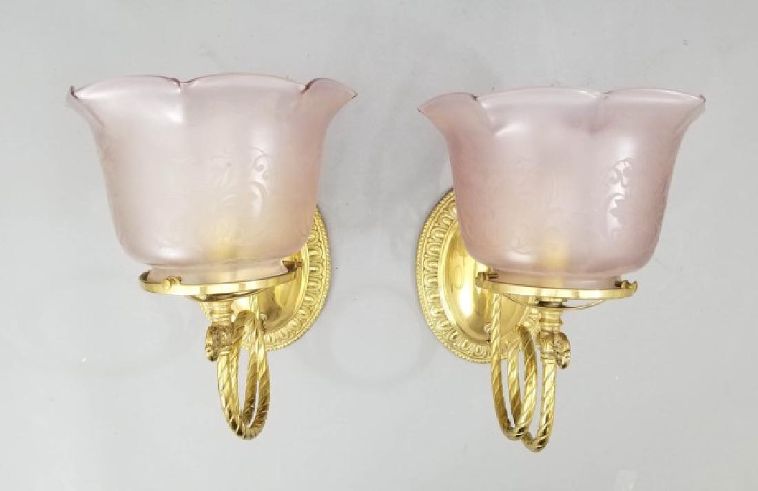Pair of Brass Sconces with Ruffle Glass Shades (1 of 8)