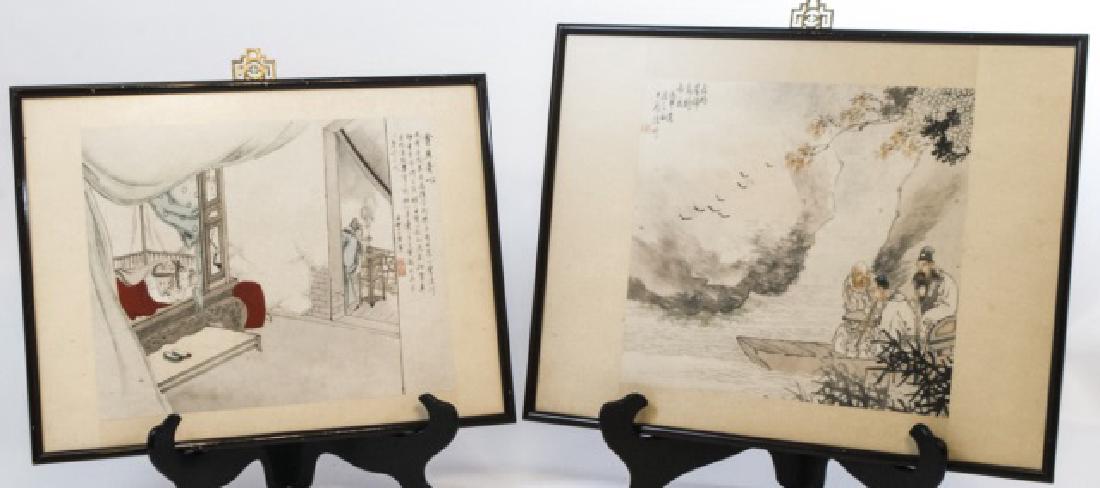 Pair of Framed Chinese Prints w Ornamental Hangers (1 of 6)