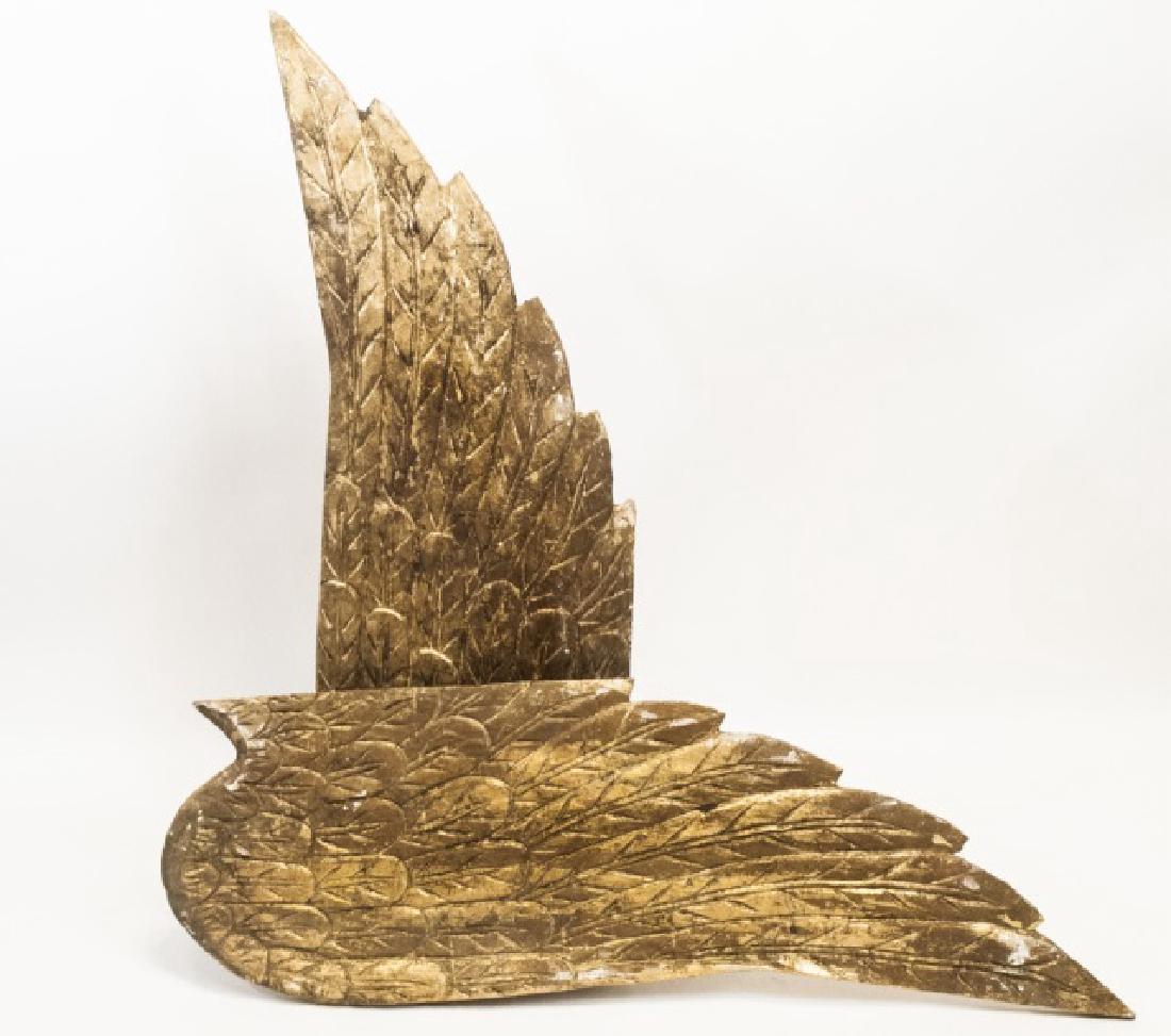 Pair of Ornamental Carved Wood Gilded Wings: Pair of Ornamental Carved Wood Gilded Wings. Measure 16 x 48 inches each.