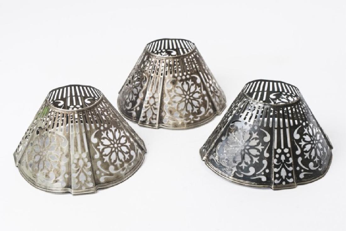 Three Antique Gorham & Co Silver Lamp Shades