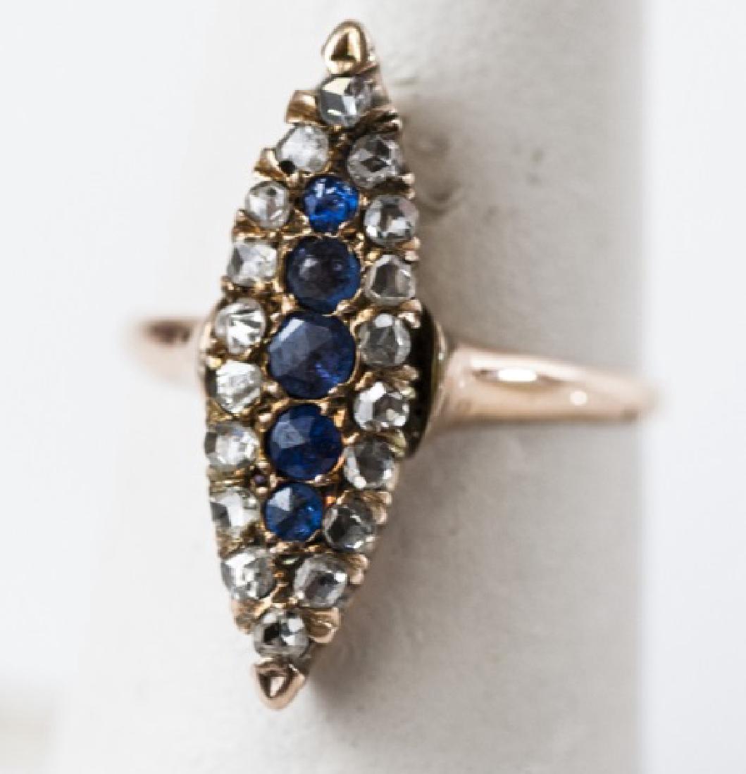 Antique Rose Cut Diamond & Sapphire Navette Ring (1 of 3)