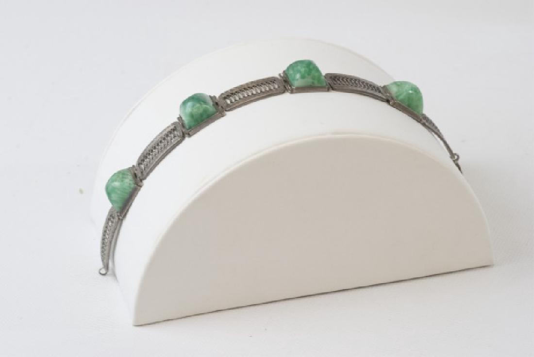 Art Deco Style Silver Filigree Jade Glass Bracelet (1 of 5)