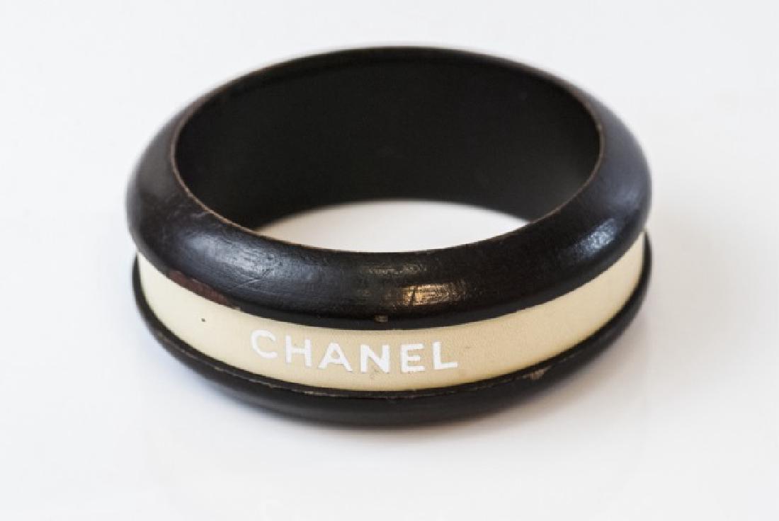 Vintage Chanel Leather & Wood Bangle Bracelet (1 of 3)