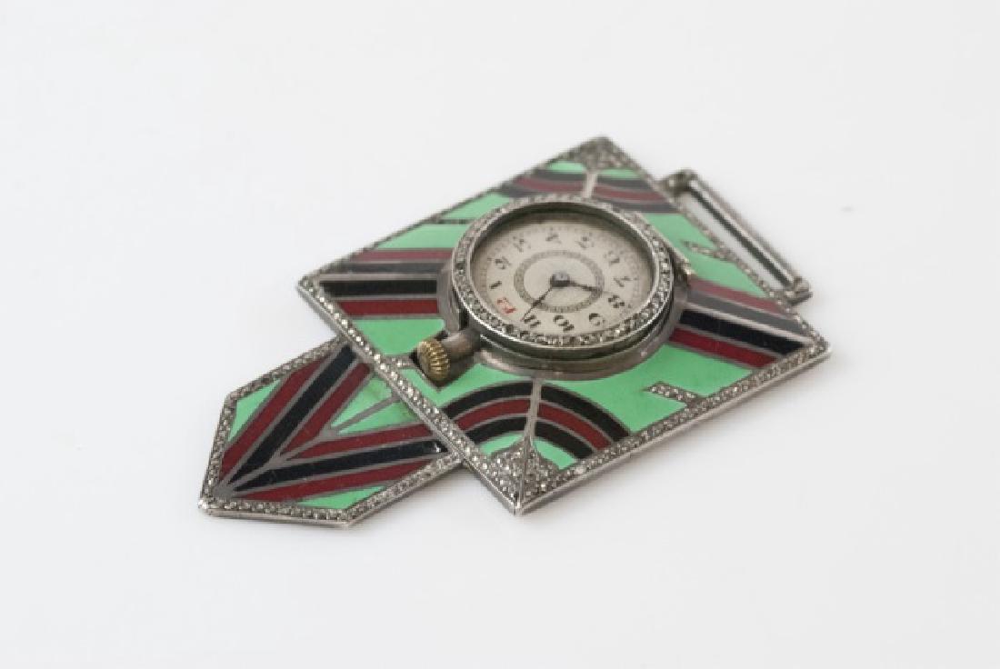 Antique Art Deco Enamel Marcasite Pendant Watch (1 of 6)