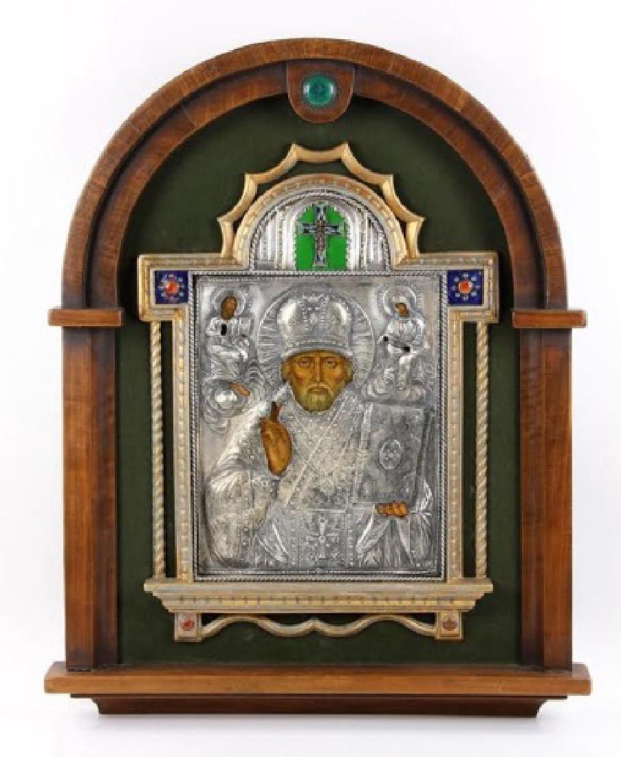 Large Antique Russian Icon in Silver & Enamel (1 of 5)