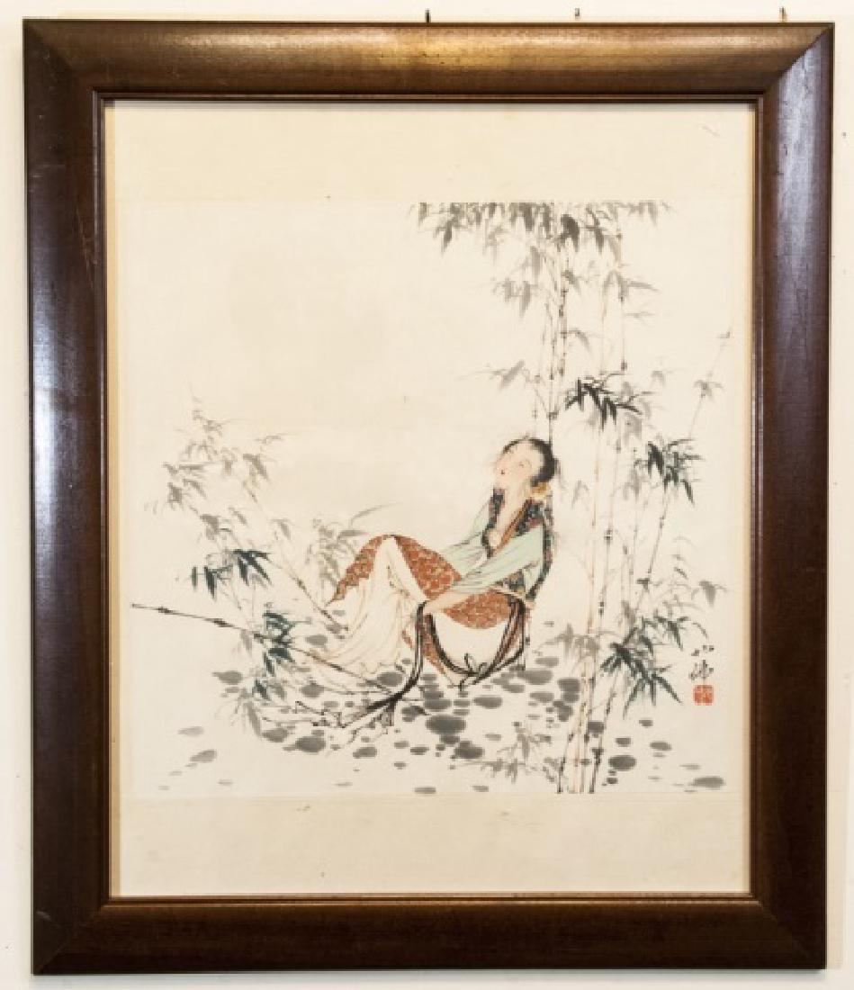 Chinese Signed Watercolor Painting of a Lady (1 of 5)