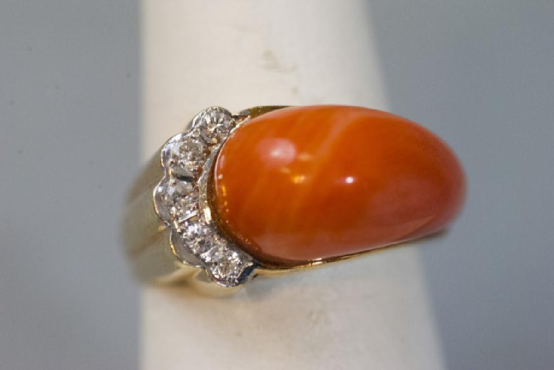 Estate 14kt Yellow Gold Diamond & Coral Ring (1 of 12)