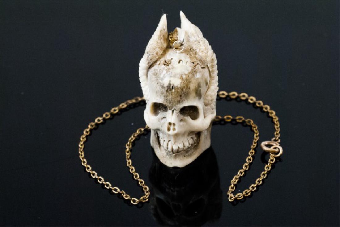 Hand Carved Memento Mori Winged Skull Necklace (1 of 8)