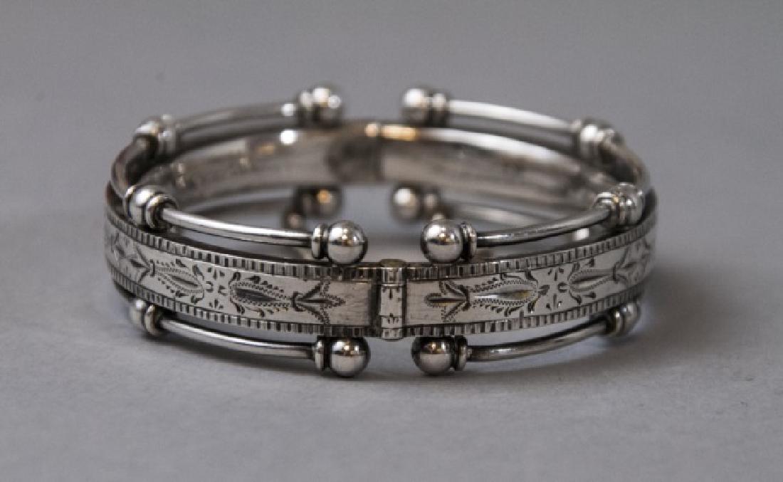 Antique Victorian Chased Sterling Silver Bracelet (1 of 6)