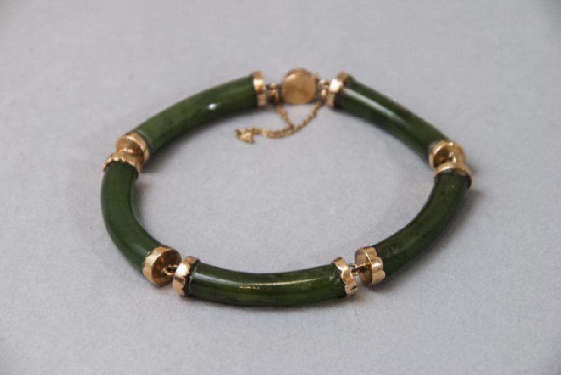 Estate Chinese 14kt Gold & Nephrite Jade Bracelet (1 of 5)