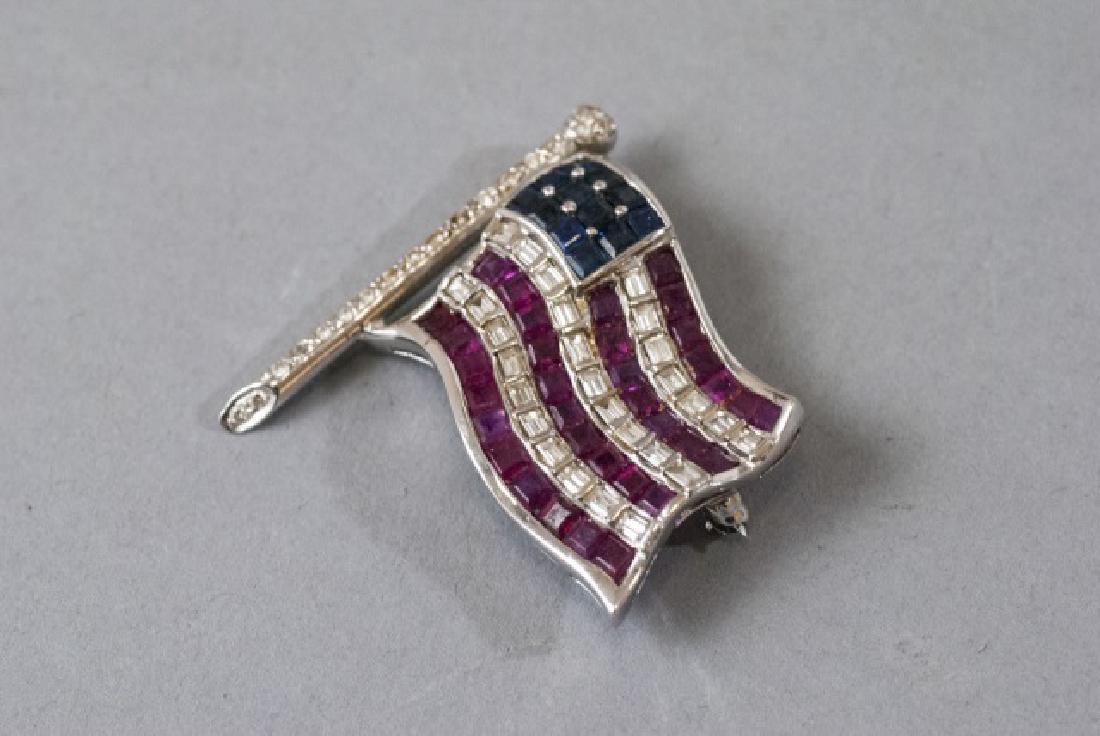 Estate 18k White Gold Diamond Ruby Sapphire Brooch (1 of 6)