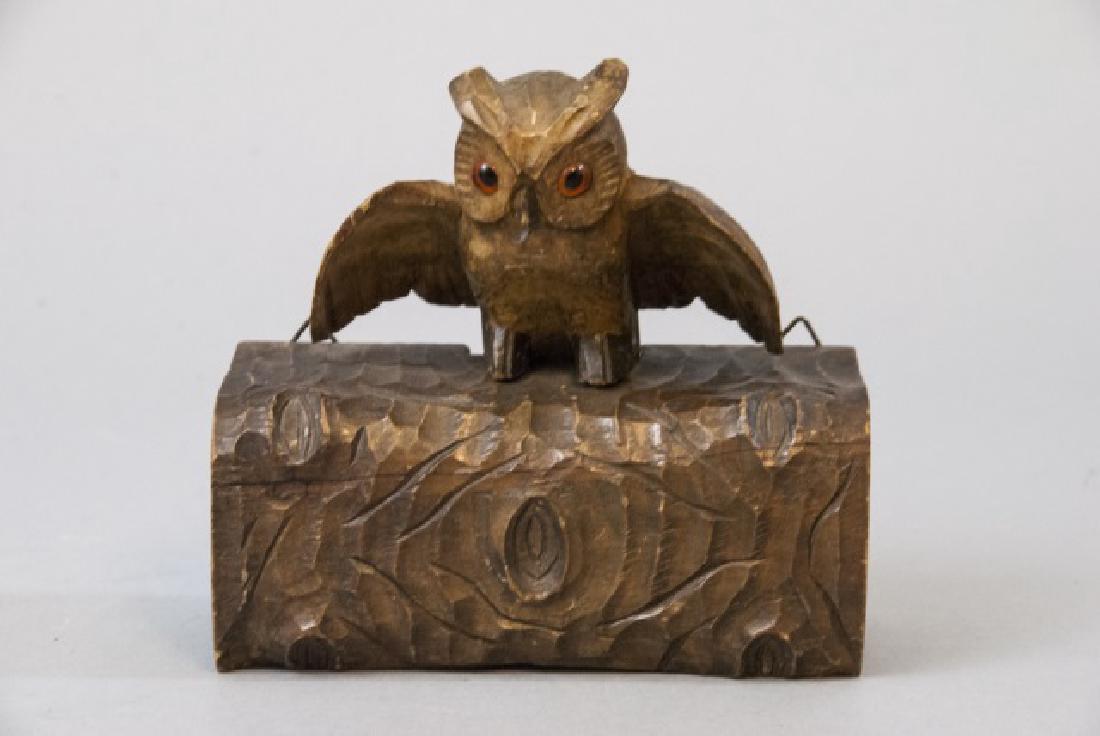 Hand Carved Black Forest Statue Owl w Glass Eyes (1 of 6)
