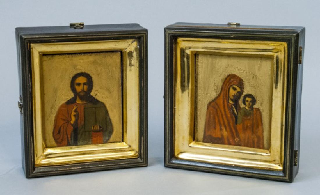 Pair Russian Painted Religious Icon Latched Boxes (1 of 4)