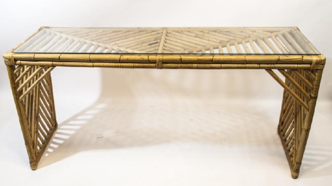 Bamboo & Rattan Console Table w Glass Top (1 of 8)
