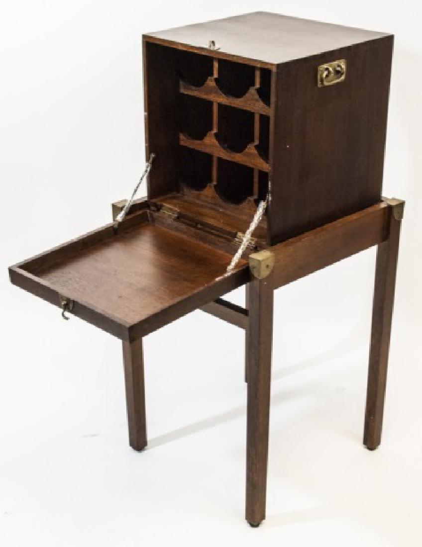 Campaign Style Wine Bottle Cellarette on Stand: Campaign Style Wine Bottle Cellarette on Stand. Measures 37 x 16.5 x 17 inches.