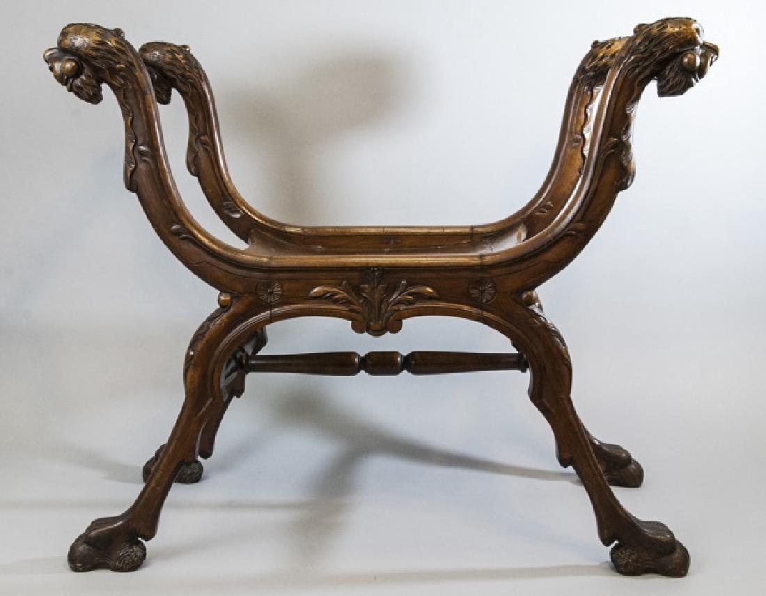 Antique 19th C Hand Carved Savonarola Bench (1 of 16)