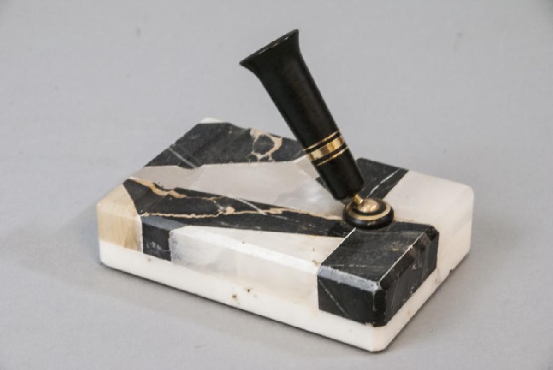 Antique Art Deco Marble & Onyx Desk Top Pen Holder (1 of 5)