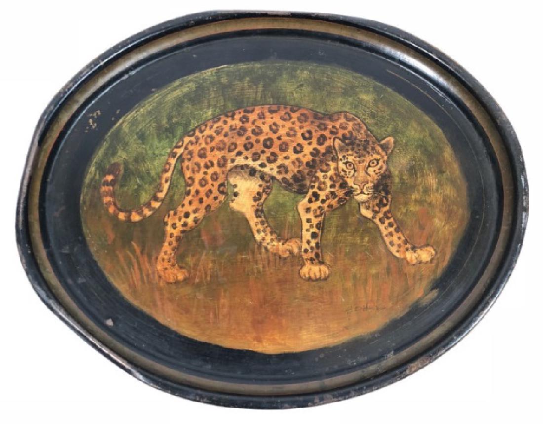 Artisan Hand Painted Cheetah Motif Tole Metal Tray (1 of 4)