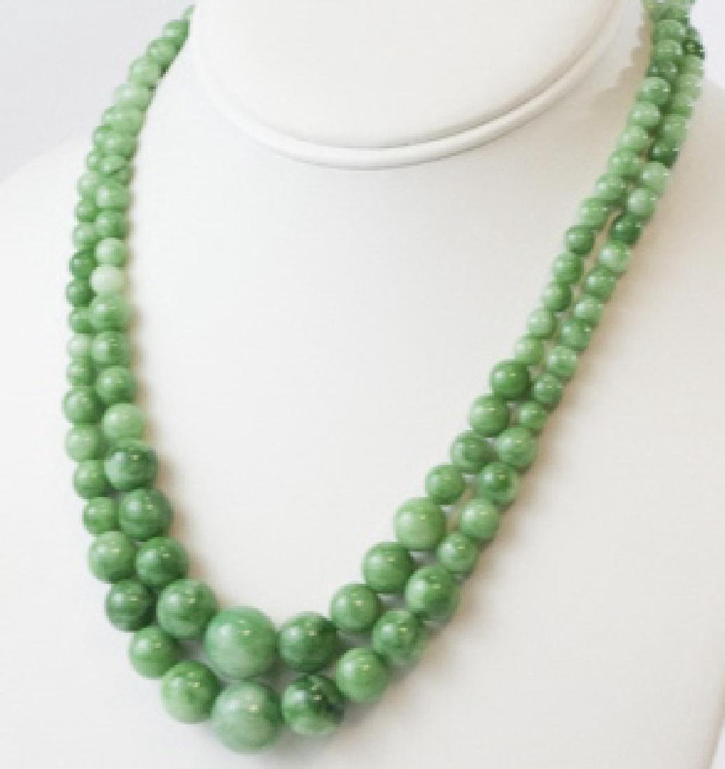 Pair Graduated Bead White & Green Jade Necklaces (1 of 4)