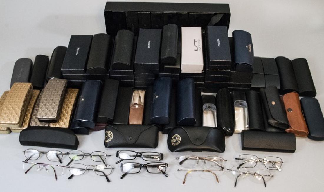 Large Collection of 50+ Glasses Cases: Large Collection of 50+ Glasses Cases, Including Dolce & Gabbana, DKNY, Brooks Brothers & RayBan. Lot also includes Anne Klein & Gant sunglasses and multiple wire-frames & other glasses.