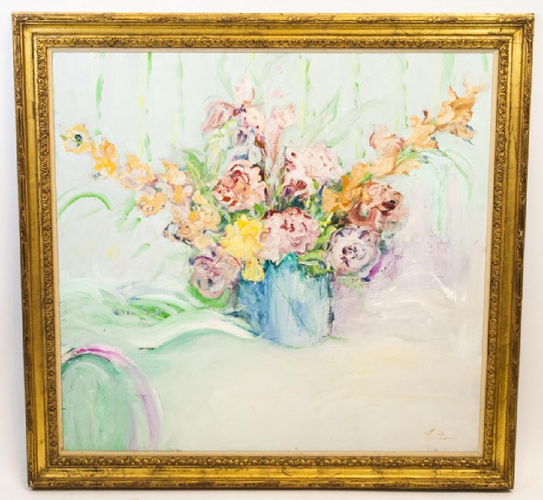 Signed Textured Pastel Painting of Flower Vase (1 of 4)