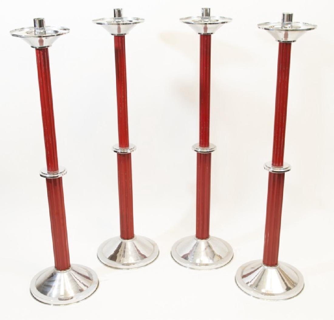 4 Column Design Chrome & Red Wood Candle Stands (1 of 6)