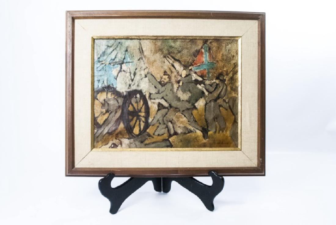 American Civil War Folk Art Primitive Oil Painting (1 of 3)