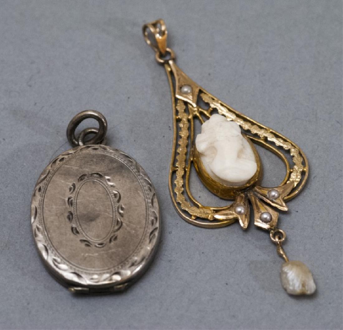 Antique 14kt Gold Cameo Pendant & Sterling Locket (1 of 6)