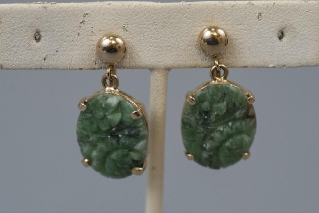 Estate 14kt Gold & Carved Jade Chinese Earrings (1 of 6)