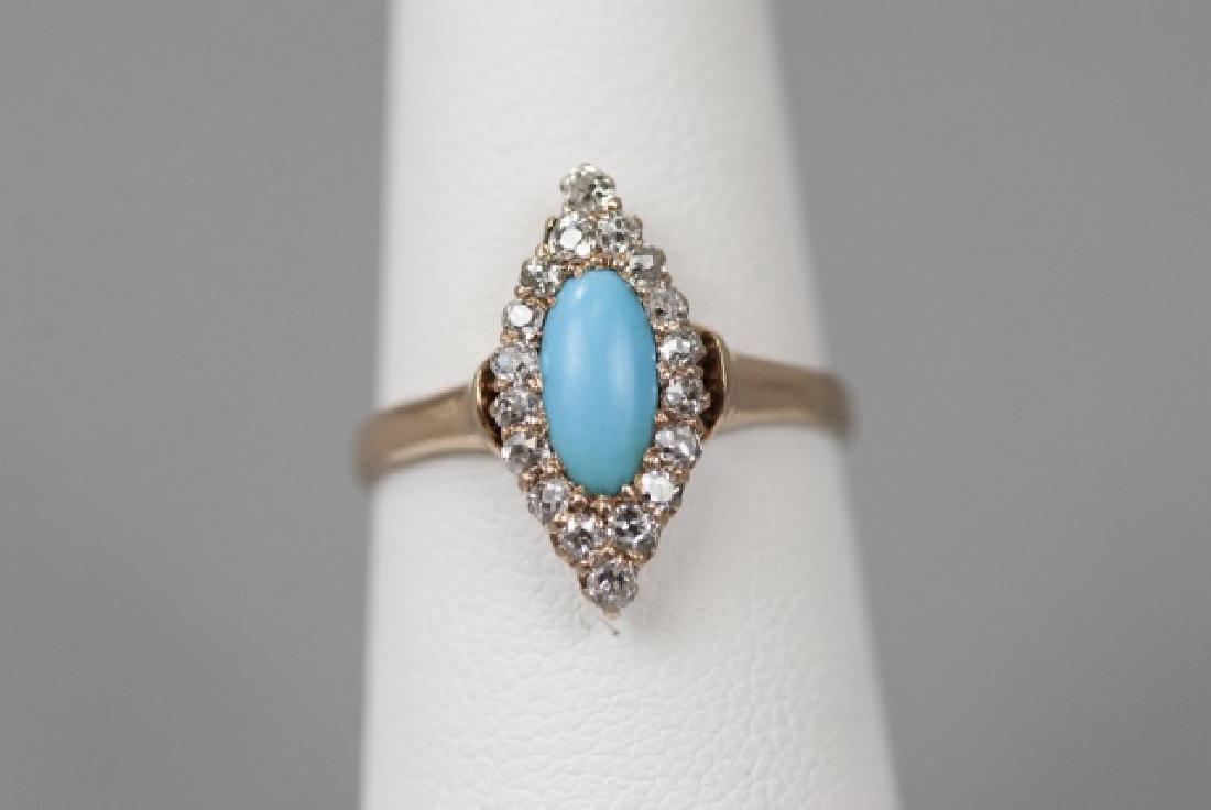 Antique / Estate Diamond & Turquoise Navette Ring (1 of 5)