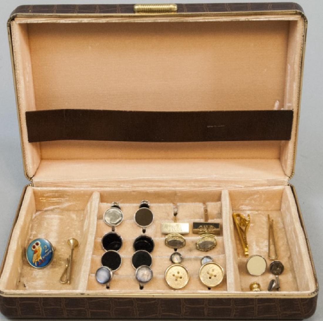 Collection of Cufflinks in Alligator Patterned Box (1 of 9)