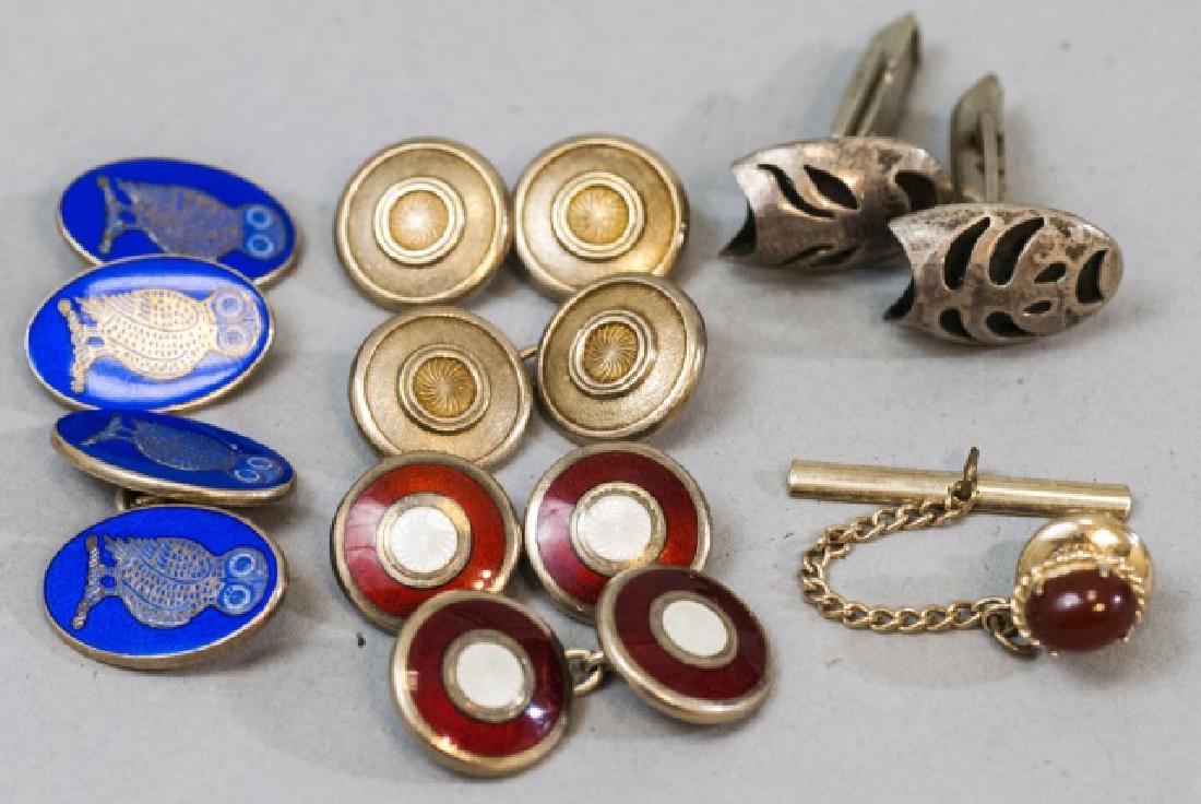 Four Pairs Sterling Silver Cufflinks & 1 Tie Pin (1 of 5)