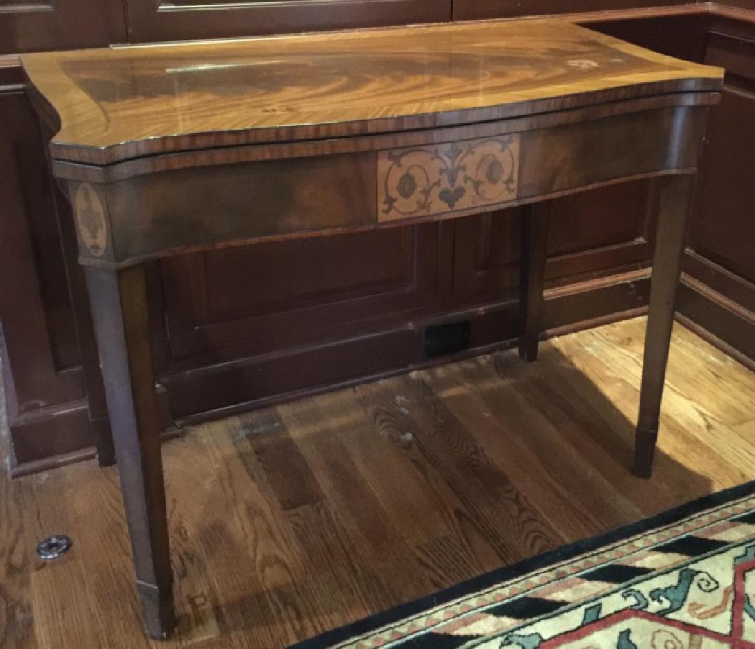 Antique Flip Top Inlaid Serpentine Console Table (1 of 5)