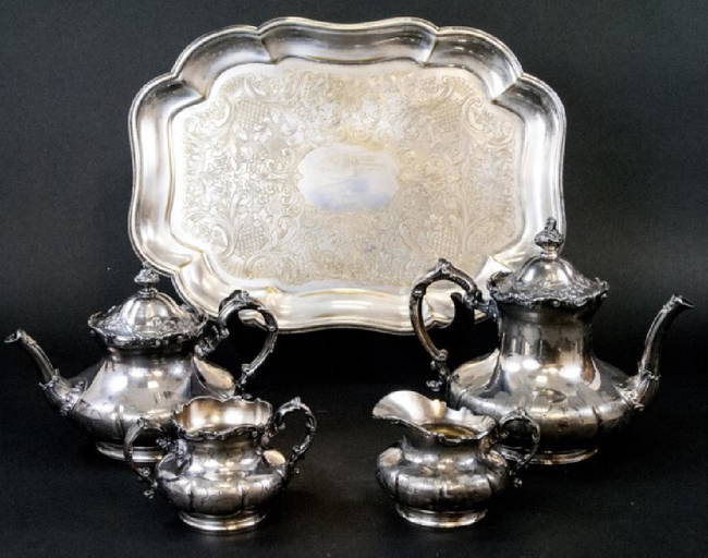 Antique 19th C Pairpoint Silver Plate Set W Tray