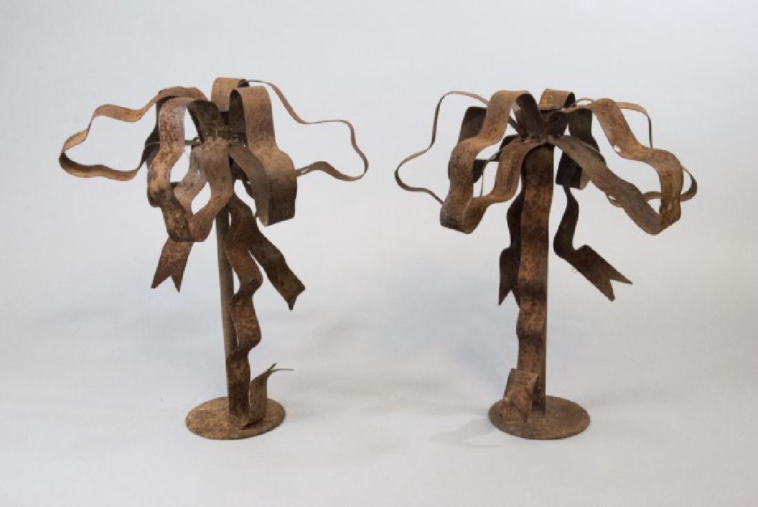 Pair of Tole Metal Ribbon Motif Candlesticks (1 of 4)