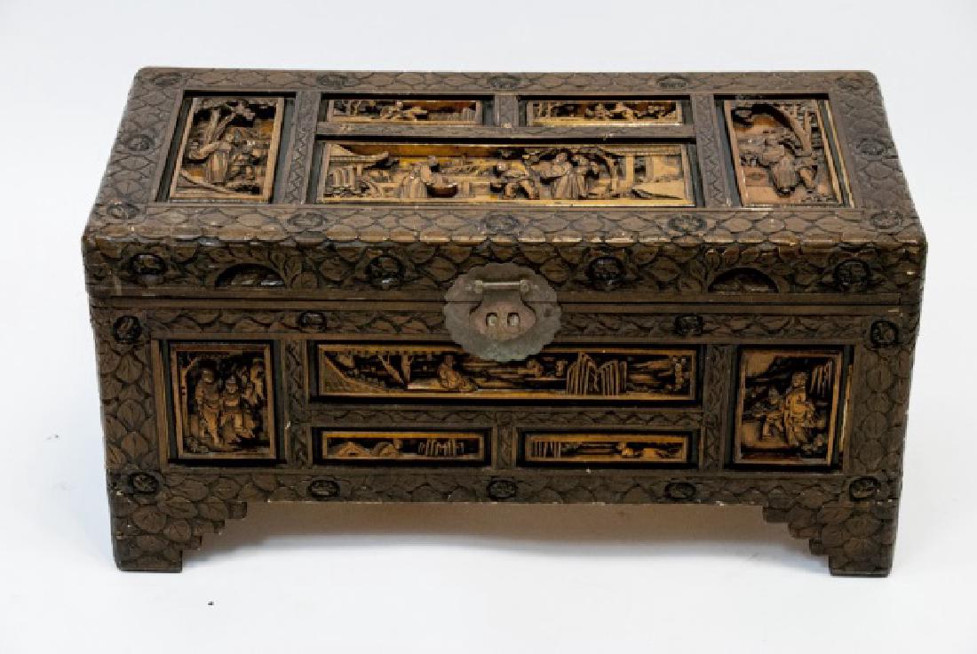 Chinese Hand Carved Coffee Table / Trunk (1 of 8)