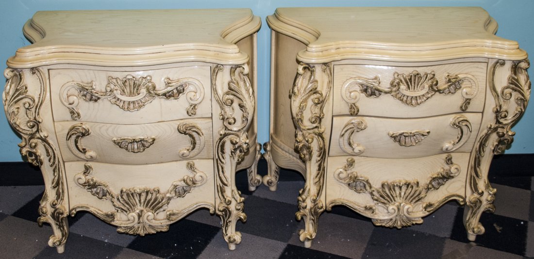 Pair French Rococo Style Carved Bombe Chests (1 of 8)