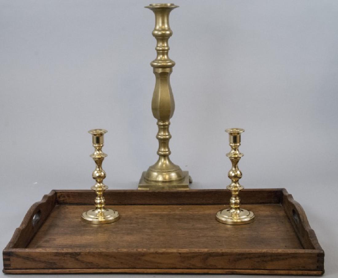 Early American Style Brass Candlesticks & Tray (1 of 4)